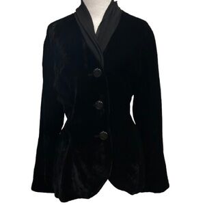 J. Jill Black Velvet Blazer Classic Gothic Dark Academia Jacket Pleated Size MP